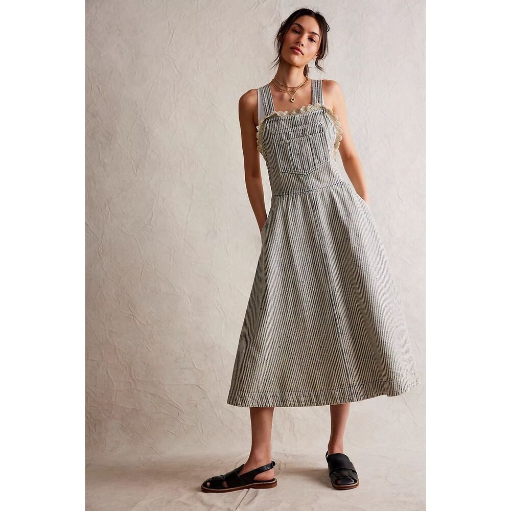 Striped Linen-Blend Pinafore Dress in Natural Stripe